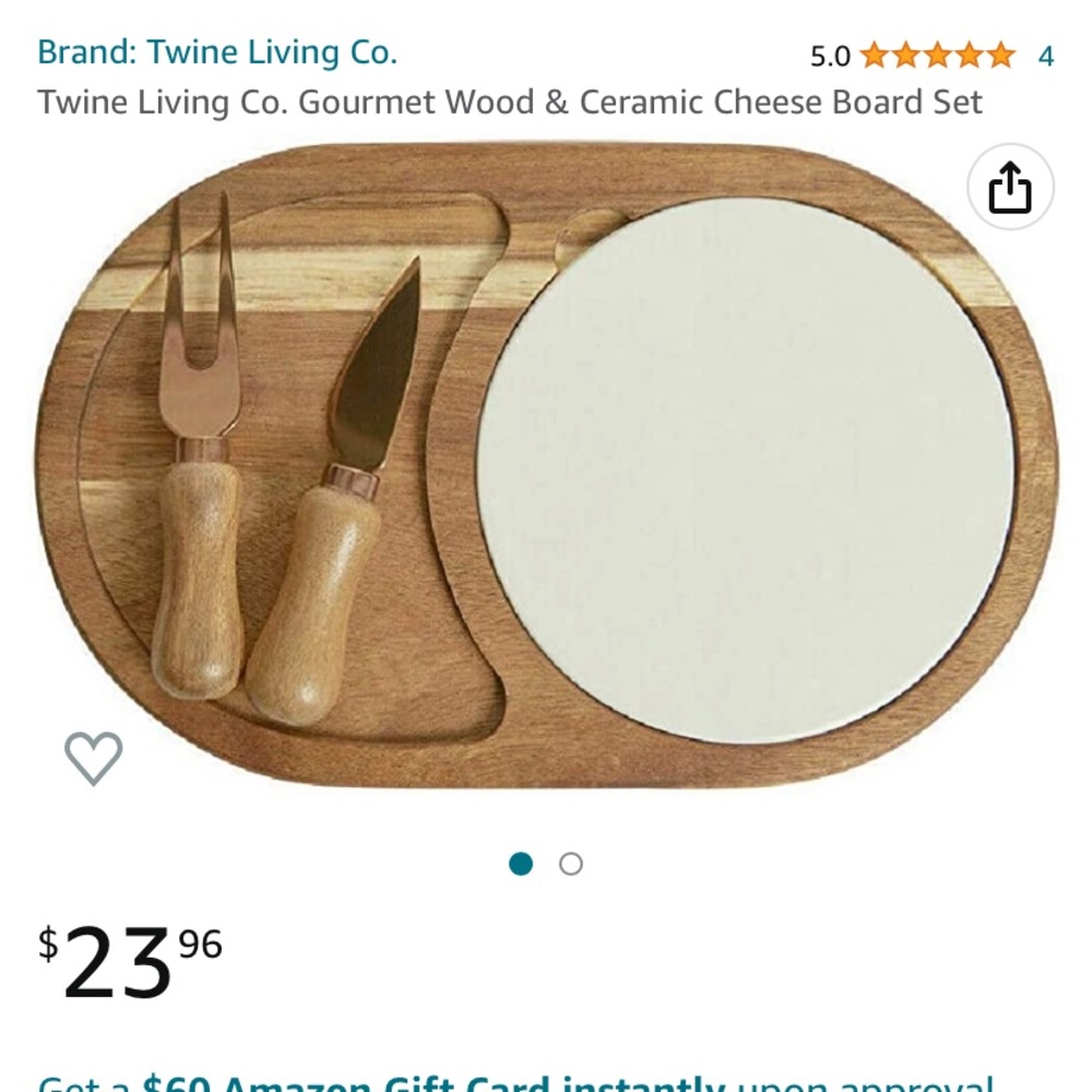 Twine Living Co Gourmet Wood & Ceramic Cheese Board Gift Set